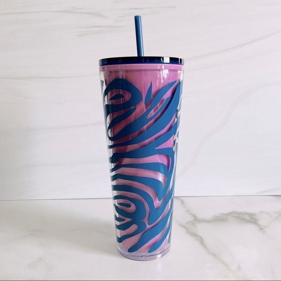 Starbucks Summer 2021 Zebra Print Vente Pink/ Blue Tumbler- 24oz - Picture 1 of 5
